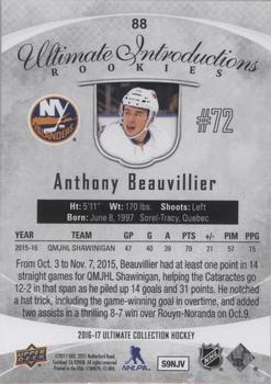 2016-17 Upper Deck Ultimate Collection - Onyx #88 Anthony Beauvillier Back