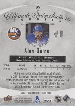 2016-17 Upper Deck Ultimate Collection - Ultimate Introductions Rookies Royal Red #65 Alan Quine Back