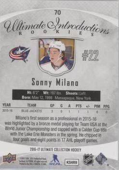 2016-17 Upper Deck Ultimate Collection - Ultimate Introductions Rookies Royal Red #70 Sonny Milano Back