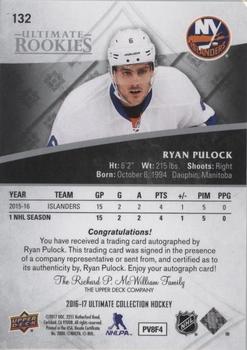 2016-17 Upper Deck Ultimate Collection - z Ultimate Rookies Autographs #132 Ryan Pulock Back