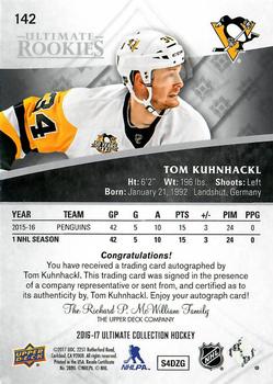 2016-17 Upper Deck Ultimate Collection - z Ultimate Rookies Autographs #142 Tom Kuhnhackl Back