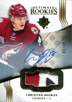 2016-17 Upper Deck Ultimate Collection - Ultimate Rookies Autograph Patch Gold #102 Christian Dvorak Front