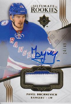2016-17 Upper Deck Ultimate Collection - Ultimate Rookies Autograph Patch Gold #104 Pavel Buchnevich Front