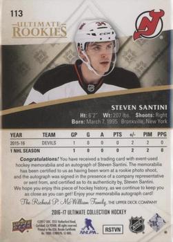 2016-17 Upper Deck Ultimate Collection - Ultimate Rookies Autograph Patch Gold #113 Steven Santini Back