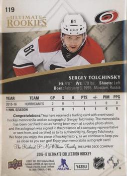 2016-17 Upper Deck Ultimate Collection - Ultimate Rookies Autograph Patch Gold #119 Sergey Tolchinsky Back