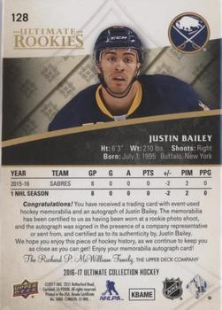 2016-17 Upper Deck Ultimate Collection - Ultimate Rookies Autograph Patch Gold #128 Justin Bailey Back