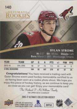 2016-17 Upper Deck Ultimate Collection - Ultimate Rookies Jersey Silver #140 Dylan Strome Back