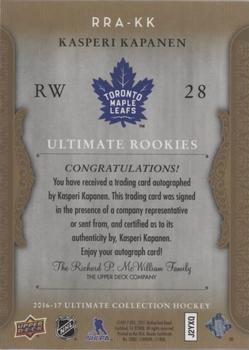 2016-17 Upper Deck Ultimate Collection - 2006-07 Retro Ultimate Rookies Autographs #RRA-KK Kasperi Kapanen Back