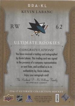 2016-17 Upper Deck Ultimate Collection - 2006-07 Retro Ultimate Rookies Autographs #RRA-KL Kevin Labanc Back