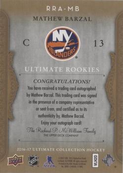 2016-17 Upper Deck Ultimate Collection - 2006-07 Retro Ultimate Rookies Autographs #RRA-MB Mathew Barzal Back