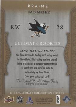 2016-17 Upper Deck Ultimate Collection - 2006-07 Retro Ultimate Rookies Autographs #RRA-ME Timo Meier Back