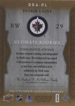 2016-17 Upper Deck Ultimate Collection - 2006-07 Retro Ultimate Rookies Autographs #RRA-PL Patrik Laine Back