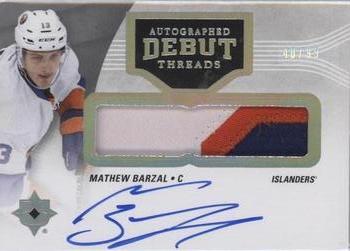 2016-17 Upper Deck Ultimate Collection - Autographed Debut Threads Patch #DT-MB Mathew Barzal Front