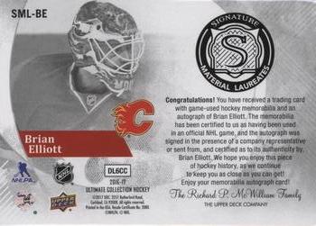 2016-17 Upper Deck Ultimate Collection - Signature Material Laureates #SML-BE Brian Elliott Back