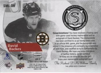 2016-17 Upper Deck Ultimate Collection - Signature Material Laureates #SML-DB David Backes Back