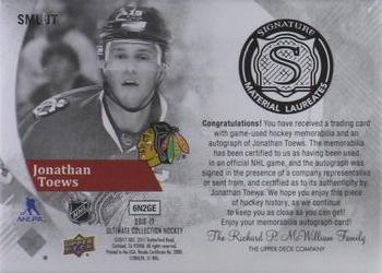 2016-17 Upper Deck Ultimate Collection - Signature Material Laureates #SML-JT Jonathan Toews Back