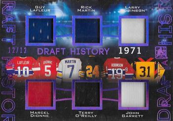 2017 Leaf In The Game Used - Draft History Relics Purple Spectrum Foil #DH-11 Guy Lafleur / Marcel Dionne / Rick Martin / Terry O'Reilly / Larry Robinson / John Garrett Front