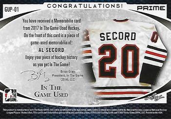 2017 Leaf In The Game Used - Game-Used Patch Silver Spectrum Foil #GUP-01 Al Secord Back