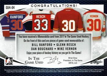 2017 Leaf In The Game Used - Quad Game-Used Jersey #GU4-04 Bill Ranford / Glenn Resch / Dan Bouchard / Mike Vernon Back