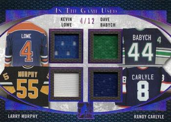 2017 Leaf In The Game Used - Quad Game-Used Jersey Purple Spectrum Foil #GU4-08 Kevin Lowe / Dave Babych / Larry Murphy / Randy Carlyle Front