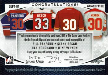 2017 Leaf In The Game Used - Quad Game-Used Patch Gold Spectrum Foil #GUP4-04 Bill Ranford / Glenn Resch / Dan Bouchard / Mike Vernon Back