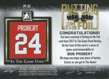 2017 Leaf In The Game Used - Putting on the Foil Green Spectrum Foil #PF-02 Bob Probert Back