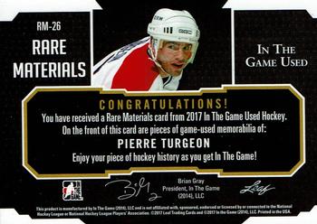 2017 Leaf In The Game Used - Rare Materials #RM-26 Pierre Turgeon Back