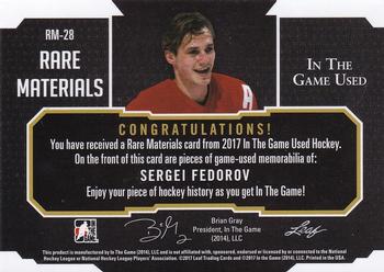 2017 Leaf In The Game Used - Rare Materials #RM-28 Sergei Fedorov Back