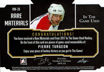 2017 Leaf In The Game Used - Rare Materials Green Spectrum Foil #RM-26 Pierre Turgeon Back
