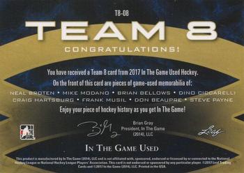 2017 Leaf In The Game Used - Team 8s #T8-08 Neal Broten / Mike Modano / Brian Bellows / Dino Ciccarelli / Craig Hartsburg / Frank Musil / Don Beaupre / Steve Payne Back