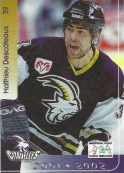 2001-02 Cartes, Timbres et Monnaies Sainte-Foy Quebec Citadelles (AHL) #20 Matthieu Descoteaux Front