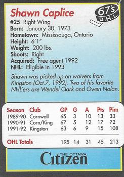 1992-93 Ottawa 67's (OHL) 25th Anniversary #NNO Shawn Caplice Back