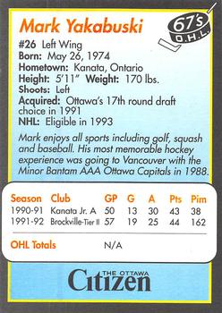 1992-93 Ottawa 67's (OHL) 25th Anniversary #NNO Mark Yakabuski Back