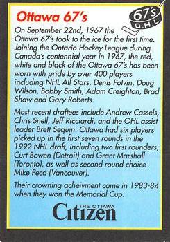 1992-93 Ottawa 67's (OHL) 25th Anniversary #NNO Title Card Back