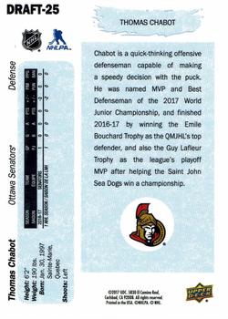 2017 Upper Deck NHL Draft #DRAFT-25 Thomas Chabot Back