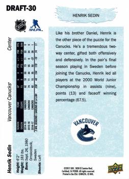 2017 Upper Deck NHL Draft #DRAFT-30 Henrik Sedin Back
