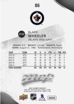 2017-18 Upper Deck MVP - Silver Script #86 Blake Wheeler Back