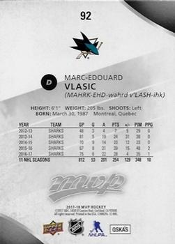 2017-18 Upper Deck MVP - Silver Script #92 Marc-Edouard Vlasic Back
