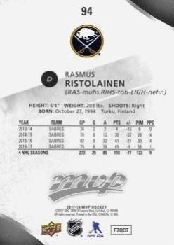 2017-18 Upper Deck MVP - Silver Script #94 Rasmus Ristolainen Back