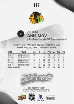 2017-18 Upper Deck MVP - Silver Script #117 Artem Anisimov Back