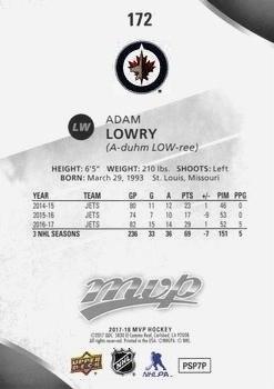 2017-18 Upper Deck MVP - Silver Script #172 Adam Lowry Back