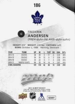 2017-18 Upper Deck MVP - Silver Script #186 Frederik Andersen Back