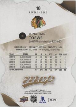 2017-18 Upper Deck MVP - Colors and Contours #10 Jonathan Toews Back
