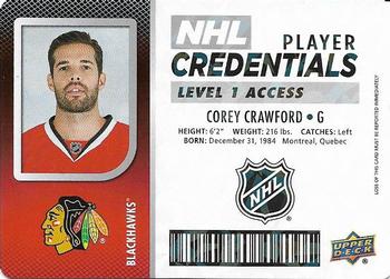 2017-18 Upper Deck MVP - NHL Player Credentials Level 1 Access #NHL-CC Corey Crawford Front