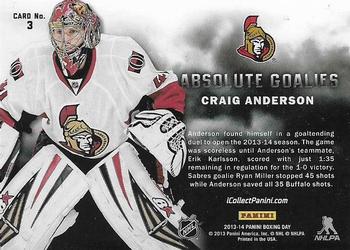 2013-14 Panini Boxing Day - Absolute Goalies #3 Craig Anderson Back