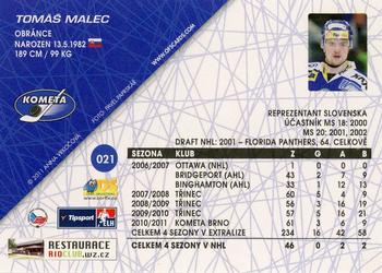 2011-12 OFS Plus #21 Tomas Malec Back