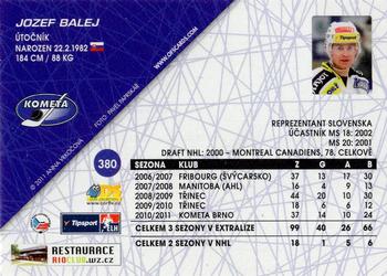 2011-12 OFS Plus #380 Jozef Balej Back