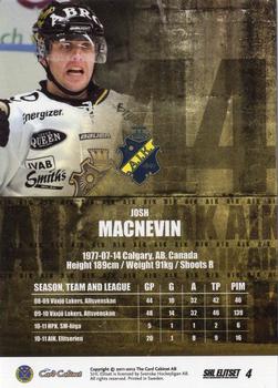 2011-12 SHL Elitset #4 Josh MacNevin Back