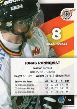 2005-06 SHL Elitset #86 Jonas Ronnqvist Back