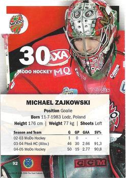 2005-06 SHL Elitset #92 Michal Zajkowski Back